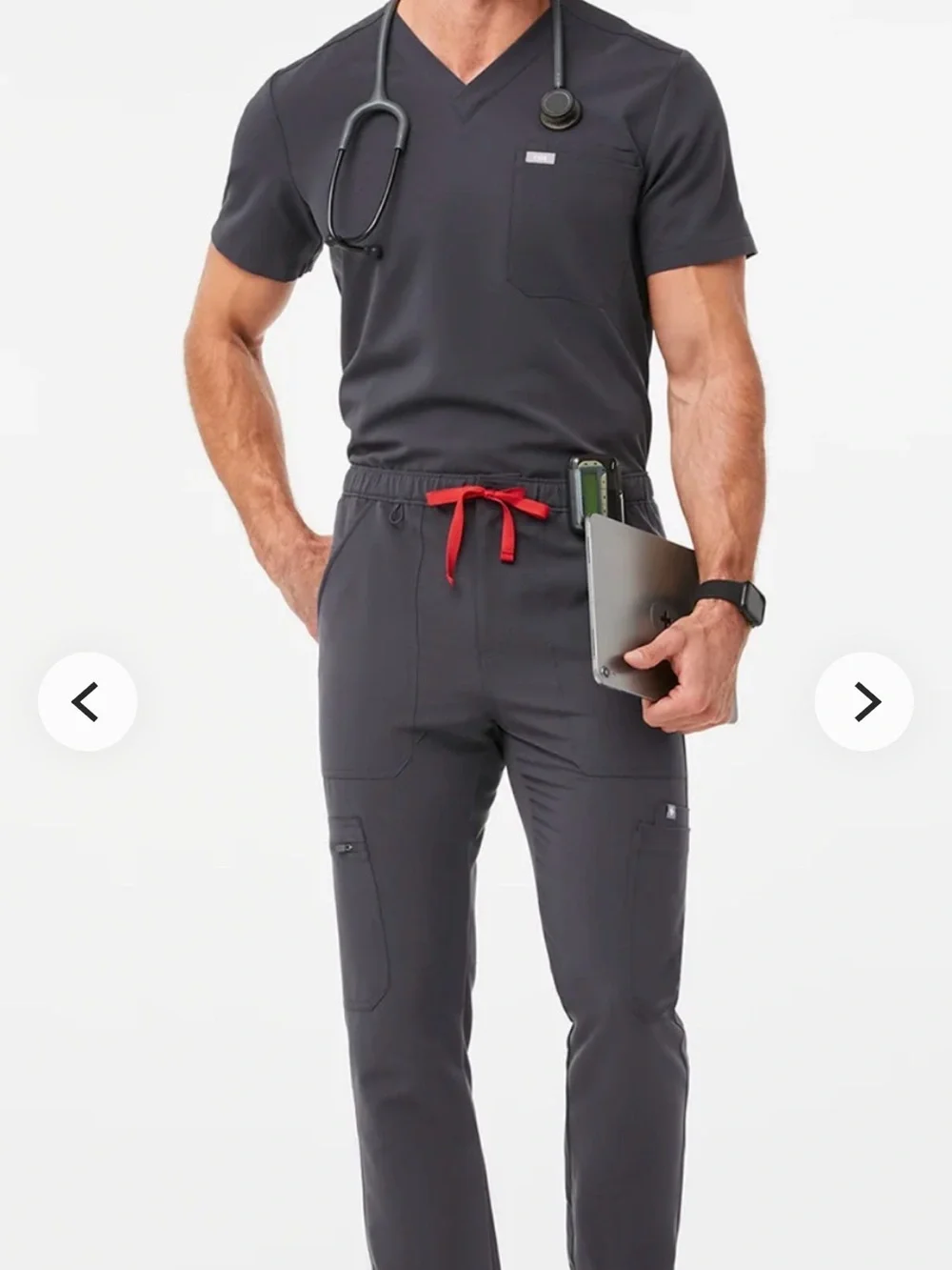 FIGS Men’s Charcoal Gray Scrub Set - LeonTop Cairo Pants size large
